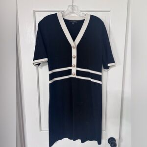 Ann Taylor Black and White Buttoned Mini  Sweater Dress